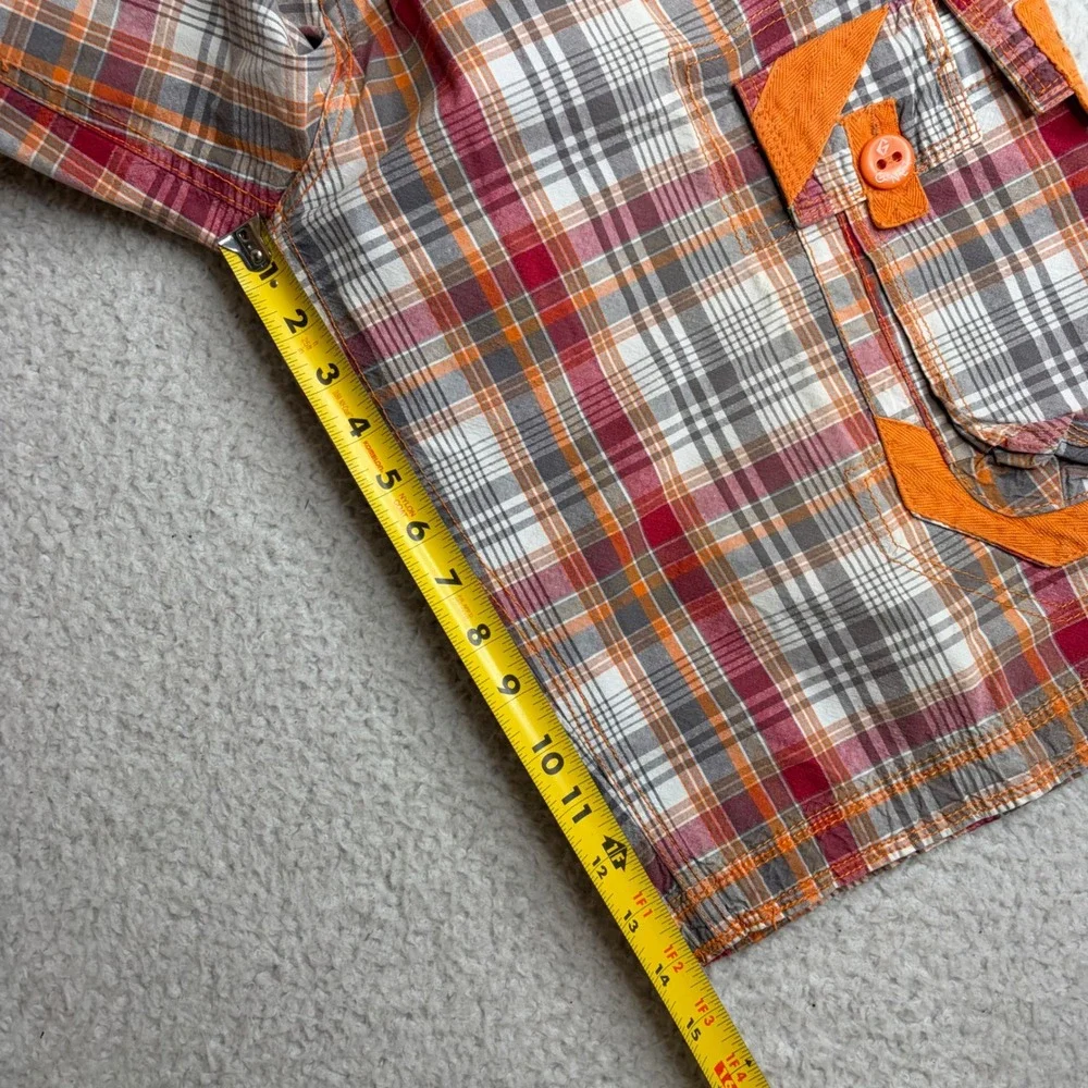 G-Net Mens Y2K Plaid Cargo Short Orange Red Paratrooper Skate Streetwear Size 34
